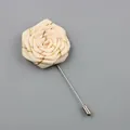 Handmade apricot rose lapel pin with gold metallic threading and a long silver needle - Beige