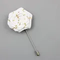 Classic white wool fabric rose lapel pin with gold silk trim and long stick needle - White