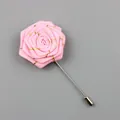 Pink ribbon rose lapel pin with gold trim and long silver needle for formal suits - Pink