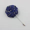 Classic navy blue fabric rose lapel pin with gold trim for men's formal suits - Navy Blue