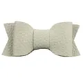 Creamy white multi-layered faux leather bow hair clip with a soft lychee texture - Beige