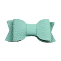 Mint green faux leather bow hair clip for girls with lychee texture and soft touch - Mint Green