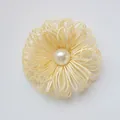 Handmade cream ribbon flower accessory with large pearl center for DIY clothing and hair - Beige