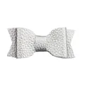 Silver faux leather hair clip for girls featuring a double-layered bow and metallic texture - Silver