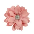 Pink chiffon fabric flower with rhinestone center for DIY shoe and hair accessories - Leather Red
