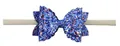 Blauwe glitter strik op beige elastische nylon hoofdband voor baby's en kids - Koningsblauw