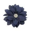 Dark blue fabric flower brooch with multi-layered tulle petals and rhinestone center - Navy Blue