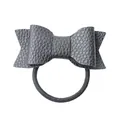 Deep grey faux leather swallowtail bow hair tie with a soft lychee pattern texture - Black
