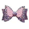 Glitter purple bow hair clip with pink angel wings decoration for girls' hair styling - Pink Purple