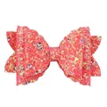 Sparkly pink sequin bow hair clip with glitter and rhinestones for girls' party wear - Fluorescent Pink