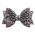 Sparkling black glitter bow hair clip featuring embossed angel wings for girls - Black