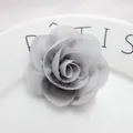 Handmade grey chiffon fabric flower with 3D petals and central pearl detail - 8-Grey