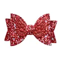 Sparkly red glitter hair bow clip with detailed white angel wings decor for girls - Red