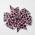 Dettaglio del fiocco in nastro grosgrain con stampa leopardata rosa e arancione - Stile 12 (Leopardo Rosa Nero)