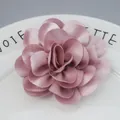Detailed macro view of handmade light pink chiffon satin flower accessory on a white plate - Gray Purple
