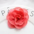 Handmade coral chiffon fabric flower with double layers and pearls for DIY accessories - Watermelon Red