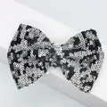 Sparkly leopard print sequin bow in black and silver for DIY shoes and hair accessories - Silver