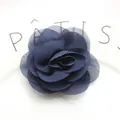 Handmade navy blue chiffon fabric flower with layers and pearl detail for DIY accessories - Navy Blue