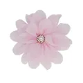 Macro detail of a handmade pink chiffon flower with a pearl and rhinestone center - Pink
