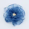 Navy blue handmade 9cm fabric peony flower brooch with layered petals and white stamen - Sapphire Blue