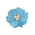 Detail of 6cm light blue chiffon fabric flower with pearl and rhinestone center buckle - Flat Pad / Blue