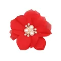 Detail of a 6cm red chiffon flower accessory with faux pearls and rhinestone center - Flat Pad / Red