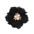 Detail of a 6cm black chiffon flower with gold alloy rhinestones and pearl center - Flat Pad / Black