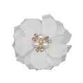 Detail of white chiffon fabric flower with pearl and rhinestone center on rose gold base - Flat Pad / White