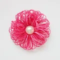 Handmade rose pink fabric flower accessory with central pink pearl for DIY clothing - Rose Red