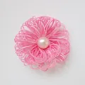 Pink ribbon flower with central pearl embellishment for DIY apparel accessories - Pink