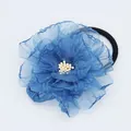 Blauwe tule bloem haarelastiek met witte meeldraden en hoge elasticiteit band - Saffierblauw