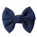 Navy blue handmade 4.5 inch waffle texture fabric double bow hair clip for girls - Navy Blue