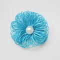 Handmade sky blue fabric flower accessory with center pearl for DIY crafts - Dark Blue