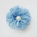 Light blue handmade ribbon flower with center pearl accent for DIY accessories - Blue