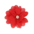 Red chiffon fabric flower with pink pearl and rhinestone center for DIY apparel decor - Red