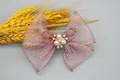 Elegante fermaglio per capelli in rete rosa loto con bordo dorato e perle - Rosa