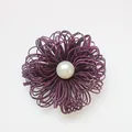 Deep purple handcrafted thread flower accessory with a centered round pearl bead - Grape Purple