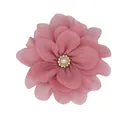 Pink chiffon layered flower hair clip with central pearl and rhinestones for girls - Dust Rose