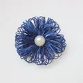 Handmade navy blue fabric flower with central pearl bead for DIY clothing accessories - Royal Blue