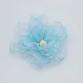 Elegant 9cm blue organza peony brooch featuring layered petals and white stamen detail - Blue