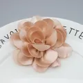 Handmade champagne satin chiffon flower appliqué with layered petals for DIY crafts - Khaki