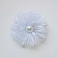 White handmade fabric flower charm with large center pearl for DIY fashion accessories - White
