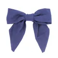 Dettaglio di un fiocco in lino blu scuro da 10cm con trama in tessuto naturale intrecciato - Blu Notte