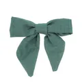 Fiocco per capelli minimalista verde bosco in cotone e lino con nastri lunghi - Verde Scuro