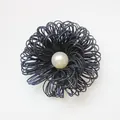 Handmade navy blue fabric flower petal ring with central white pearl for DIY fashion accessories - Navy Blue