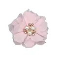 Accessoire fleur en mousseline rose clair de 6cm avec perles et strass en cristal - Base plate / Rose