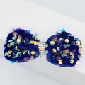 Nœud en velours bleu foncé orné de paillettes colorées et strass blancs brillants - Bleu Saphir