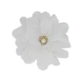 White chiffon flower hair clip for girls with a faux pearl and crystal center - White