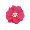 Fleur en mousseline fait main rouge rose avec perles et cristaux au centre - Base plate / Rouge Rose