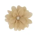 Handmade champagne chiffon flower with semi-sheer petals and center pearl rhinestone - Khaki